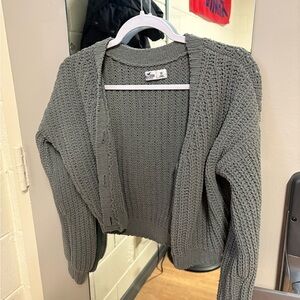 Hollister Dark Green Cropped Knit Cardigan